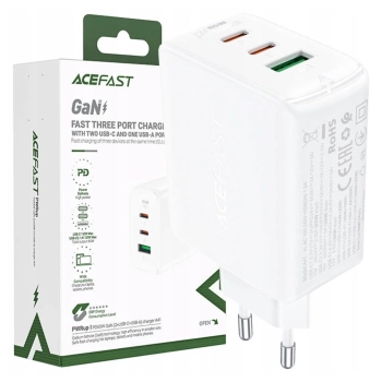 Acefast szybka ładowarka sieciowa GaN (2x USB-C / USB-A) PPS / PD / QC4+ 65W biała (A41)