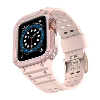 Protect Strap Band opaska z etui do Apple Watch 9 / 8 / 7 / 6 / 5 / 4 / 3 / 2 / SE / SE2 (41 / 40 / 38mm) obudowa pancerny pokrowiec na zegarek różowy