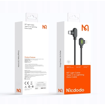 MCDODO KABEL KĄTOWY 90° USB-C LIGHTNING DWUSTRONNY DO IPHONE 13 14 LED 1M