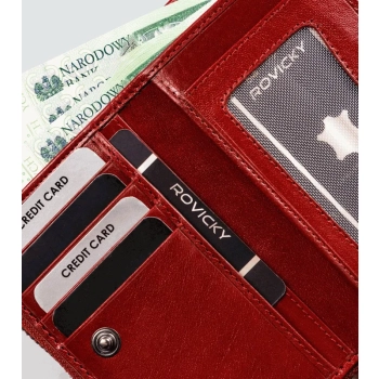 Pionowy portfel damski z bawolej skóry, zamykany na zatrzask, RFID - Rovicky