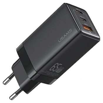 USAMS Ład. siec. 2xUSB-C+1xUSB 65W(only head) GaN PD3.0 +QC3.0 Fast Charging czarny/black Sandru Series CC180TC01 (US-CC180)