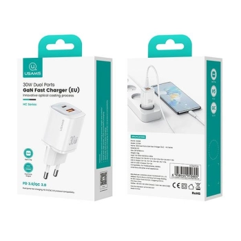 USAMS Ład. siec. CC254 30W GaNUSB-C/USB-A Fast Charging HC Series czarny/black CC254TC01