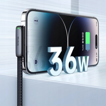 MCDODO KABEL KĄTOWY USB-C LIGHTNING PŁASKI 36W DO IPHONE 12 13 14 CZARNY 2M