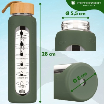 Butelka na wodę szklana motywacyjna szczelna bidon osłona Peterson 960 ml