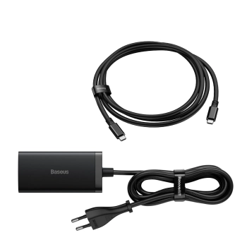 Ładowarka sieciowa GaN5 Baseus CCGP110201 HUB HDMI 2x USB-C / USB-A / HDMI 4K 30Hz 1,5m - czarna + kabel USB-C - USB-C 100W 1m