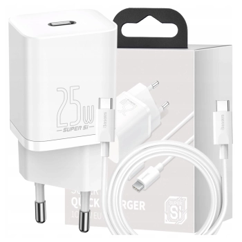 Ładowarka sieciowa Baseus Super Si Quick Charger 1C 25W z przewodem USB-C do USB-C 1m (biała)
