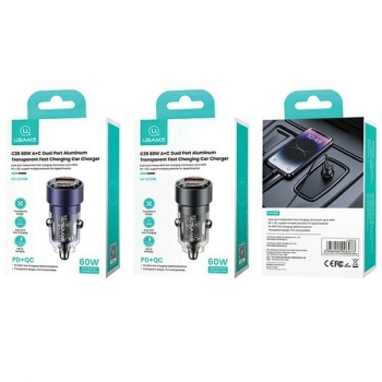 USAMS Ład. sam. C39 USB+USB-C 60WFast Charge fioletowy/purple CC208CC02 (US-CC208)
