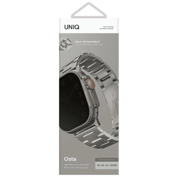 UNIQ pasek Osta Apple Watch 42/44/45/    49mm Series 1/2/3/4/5/6/7/8/9/10/SE/SE2/Ultra/Ultra 2 Stainless Steel srebrny/titanium silver