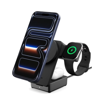 SPIGEN EF323MQ ESSENTIAL 3IN1 MAGNETIC MAGSAFE WIRELESS CHARGER 25W QI2.2 BLACK