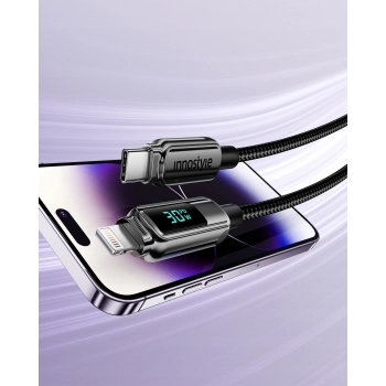 INNOSTYLE KABEL Z WYŚWIETLACZEM USB-C LIGHTNING DO IPHONE 12 13 14 30W 1M