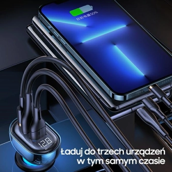 USAMS Ład. sam. 2xUSB+1xUSB-C 125WFast Charge transparent blue CC158CC02 (US-CC158)