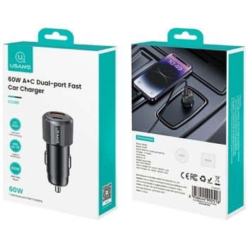 Ładowarka samochodowa USAMS YT Series    CC283 60W 1xUSB-A 1xUSB-C czarny