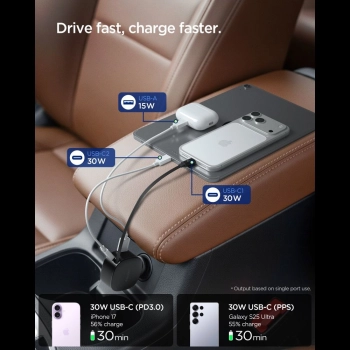SPIGEN EV603BT ESSENTAIL CAR CHARGER 60W BLACK