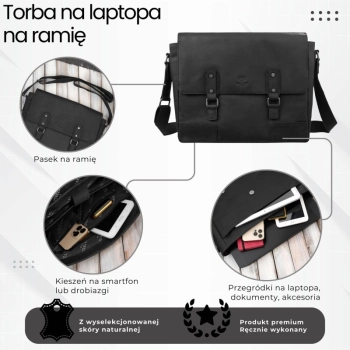 Torba skórzana męska vintage Paolo Peruzzi na ramię laptopa