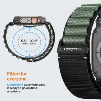Pasek Pasek Spigen WBF1 na Apple Watch 44 / 45 / 46 / 49 mm - czarno-zielony