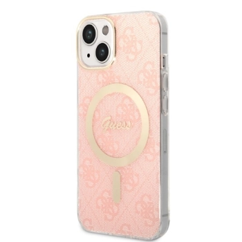 Zestaw Guess GUBPP14MH4EACSP Case+ Charger iPhone 14 Plus / 15 Plus 6.7 różowy/pink hard case 4G Print MagSafe