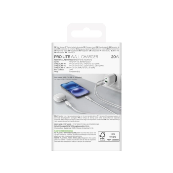Ładowarka sieciowa Puro PROLITE 20W USB-A / USB-C + kabel USB-C - USB-C 1.2m - biała