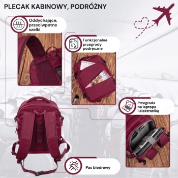 Plecak podróżny do samolotu wielofunkcyjny pojemny czerwony Paolo Peruzzi AS-01-RD