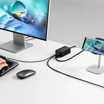 Ładowarka sieciowa GaN5 Baseus CCGP110201 HUB HDMI 2x USB-C / USB-A / HDMI 4K 30Hz 1,5m - czarna + kabel USB-C - USB-C 100W 1m