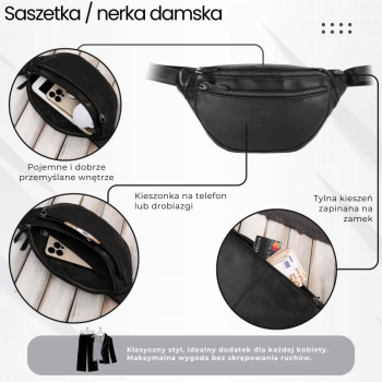 Saszetka męska nerka skórzana na pas czarna Paolo Peruzzi SL-04-BL