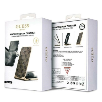 Guess składana ład. indukcyjna2w1 GUDCFAL4PEGW 15W brązowy/brown 4G Pattern MagSafe