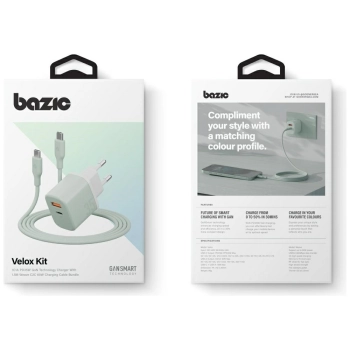 Ładowarka sieciowa Bazic GoPort Velox    Kit USB-C/USB-A GaN 35W z kablem zielony