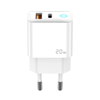 JELLICO ładowarka sieciowa EU11 PD 20W 1xUSB-C + 1xUSB QC3.0 + kabel USB-C - Lightning Biały