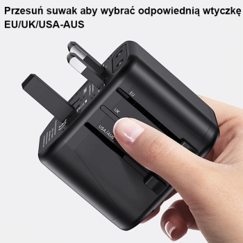USAMS Adapter siec. 2xUSB T55 12W4w1 US/AU/EU/UK czarny/black CC173TC01 (US-CC173) Univesal Travel Charger
