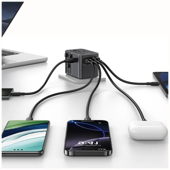 Ładowarka sieciowa USAMS Travel Adapter  CC310 3xUSB-C 70W 4w1 US/AU/EU/UK czarny