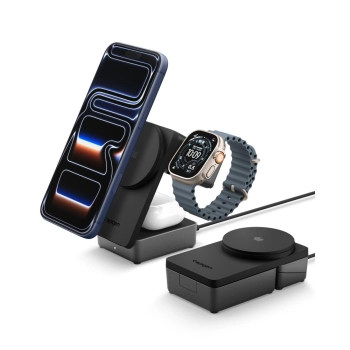 SPIGEN EF323MQ ESSENTIAL 3IN1 MAGNETIC MAGSAFE WIRELESS CHARGER 25W QI2.2 BLACK