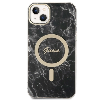 Zestaw Guess GUBPP14SHMEACSK Case+ Charger iPhone 14 / 15 / 13 6,1 czarny/black hard case Marble MagSafe
