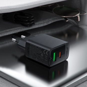 Ładowarka Acefast A78 sieciowa GaN USB-A / USB-C PD 20W - czarna