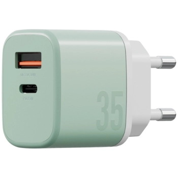 Ładowarka sieciowa Bazic GoPort Velox    Kit USB-C/USB-A GaN 35W z kablem zielony