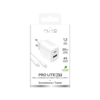 Ładowarka sieciowa Puro PROLITE 20W USB-A / USB-C + kabel USB-C - USB-C 1.2m - biała