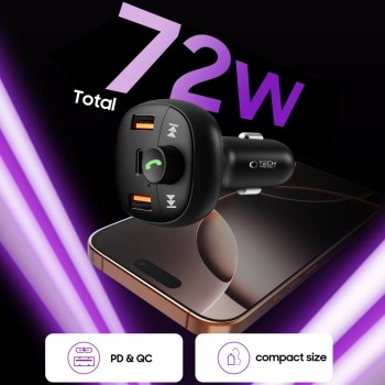TECH-PROTECT CC06 3-PORT CAR CHARGER PD72W + TRANSMITER FM BLUETOOTH BLACK