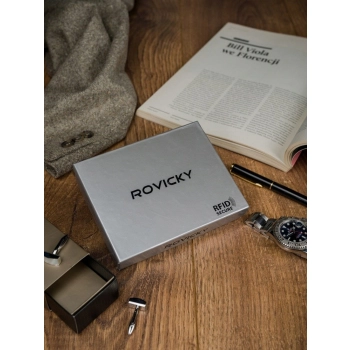 Dwukolorowy portfel męski ze skóry naturalnej bez zapięcia - Rovicky