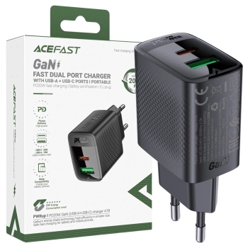 Ładowarka Acefast A78 sieciowa GaN USB-A / USB-C PD 20W - czarna