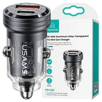 USAMS Ład. sam. C35 USB+USB-C 45WFast Charge czarny/black CC175CC01 (US-CC175)