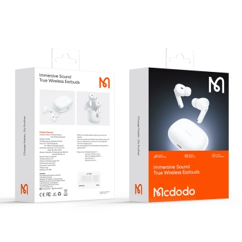 MCDODO SŁUCHAWKI BEZPRZEWODOWE DOUSZNE BLUETOOTH Z MIKROFONEM ETUI BIAŁE