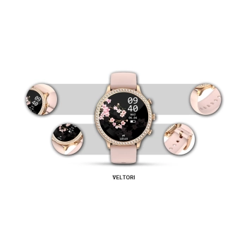 Smartwatch Damski VELTORI VT310-1 Złota Bransoleta + Różowy Pasek Silikonowy