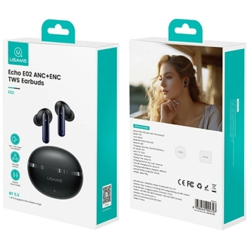 Słuchawki Bluetooth USAMS Echo E02 TWS   ANC+ENC bezprzewodowe czarny