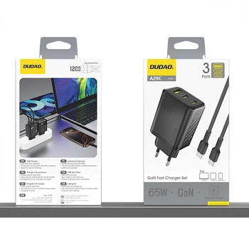 Ładowarka sieciowa Dudao A29C 65W GaN + kabel USB-C - czarna