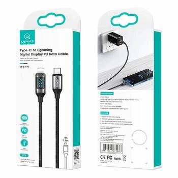 USAMS Kabel pleciony U78 USB-C naLightning LED 1.2m 20W PD Fast Charge biały/white SJ545USB02 (US-SJ545)