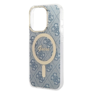 Zestaw Guess GUBPP14XH4EACSB Case+ Charger iPhone 14 Pro Max 6,7 niebieski/blue hard case 4G Print MagSafe