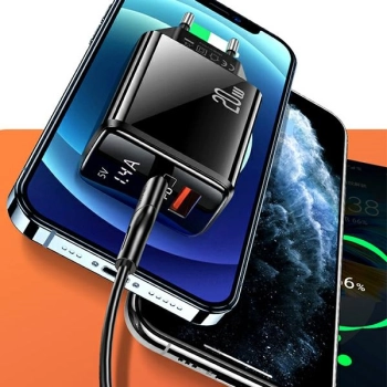 USAMS Ład. siec. 1xUSB-C+1xUSB T40 20WLED (only head) PD3.0 +QC3.0 Fast Charging czarny/black CC133TC01 (US-CC133)