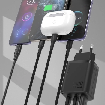 Ładowarka sieciowa Dudao A29 65W GaN 2 x USB-C + 1 x USB-A - czarna