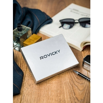 Pionowy, dwukolorowy portfel męski ze skóry naturalnej - Rovicky