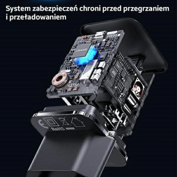 USAMS Ład. siec. 1xUSB-C T45 30WPD3.0 Fast Charging +kabel U63 USB-C/Lightning czarny/black UXTZH01 (USAMS-UX)