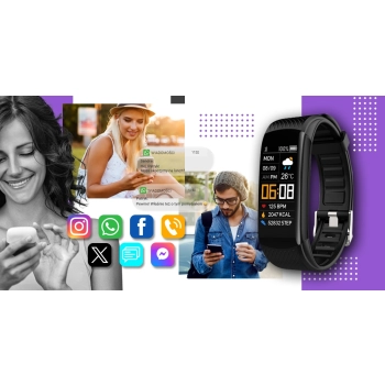 Smartwatch GIEWONT czarno fioletowy z 2 wymiennymi paskami