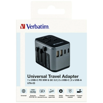 Verbatim Adapter podróżny EU/UK/US2xUSB-A/2xUSB-C PD 30W UTA-03 czarny/black 49545